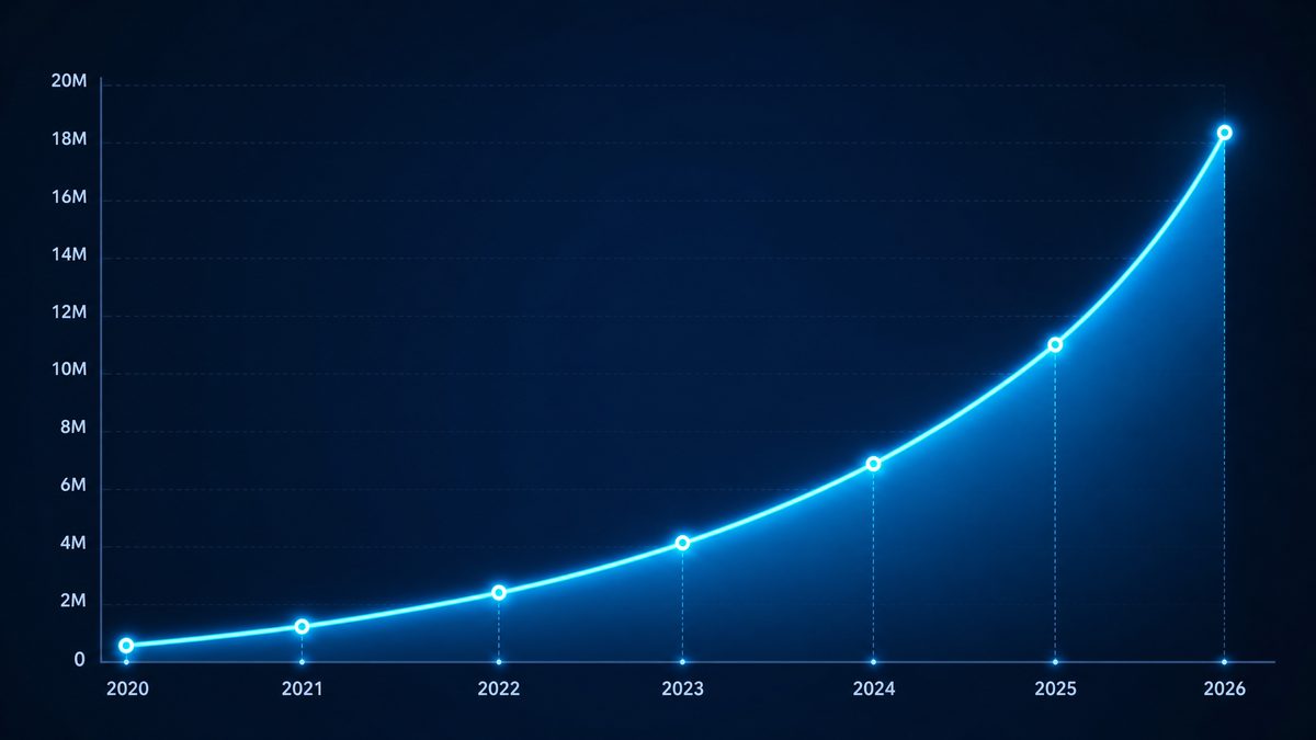 bl漫画用户增长数据图表,展示2020-2026年注册用户从50万增长至1800万的趋势